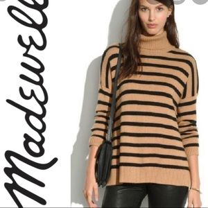 MADEWELL CAMEL/BLACK STRIPED COWL NECK SWEATER